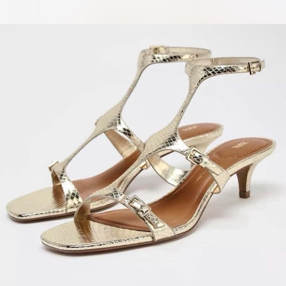 Zara Gold Textured Heels